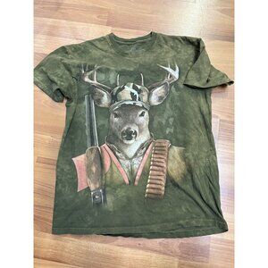 The Mountain Deer Hunter Graphic T Shirt Green Camo Hat L Mens